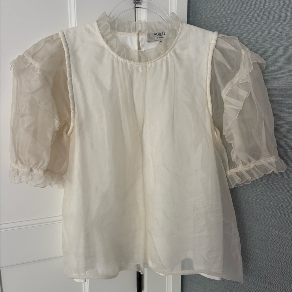 Sea Cream Ruffle Collar Blouse